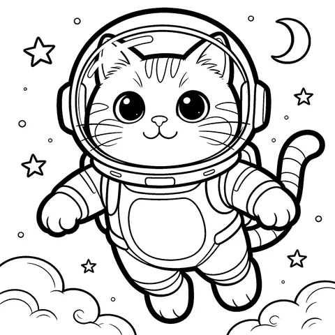 Example AI-generated coloring page: a cat astronaut floating in space