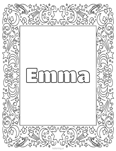 Example name coloring page: Emma · bubble · stars