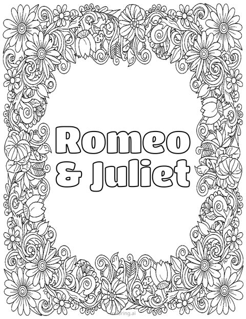 Example name coloring page: Romeo & Juliet · flowers