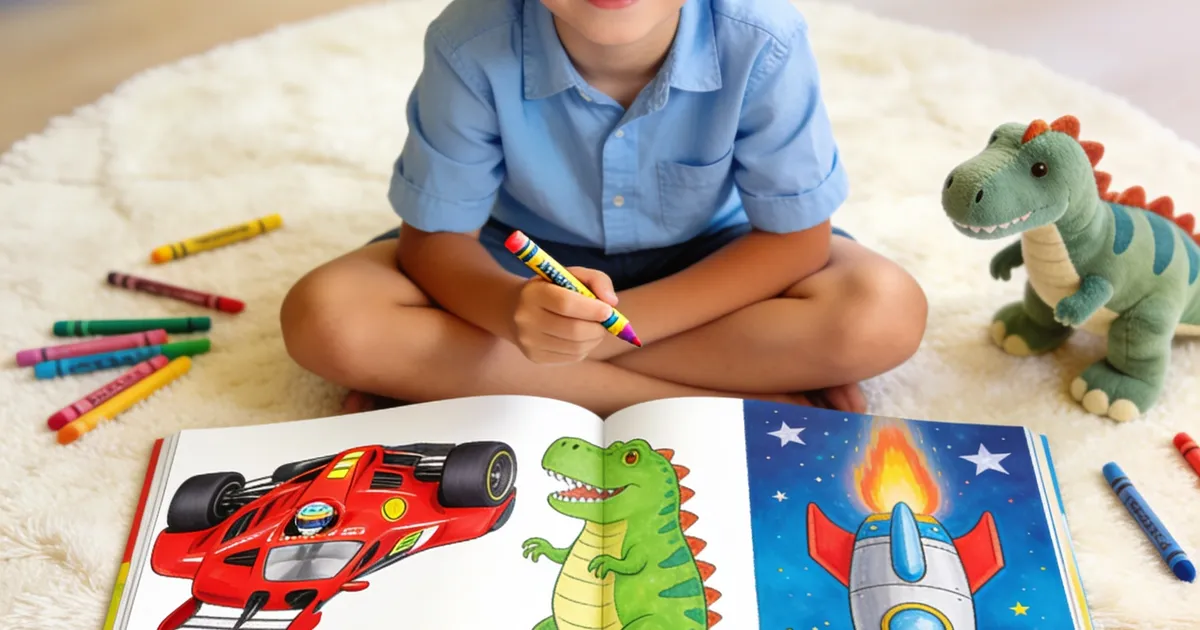 Coloring Pages for Boys — Cars, Dinosaurs & Space