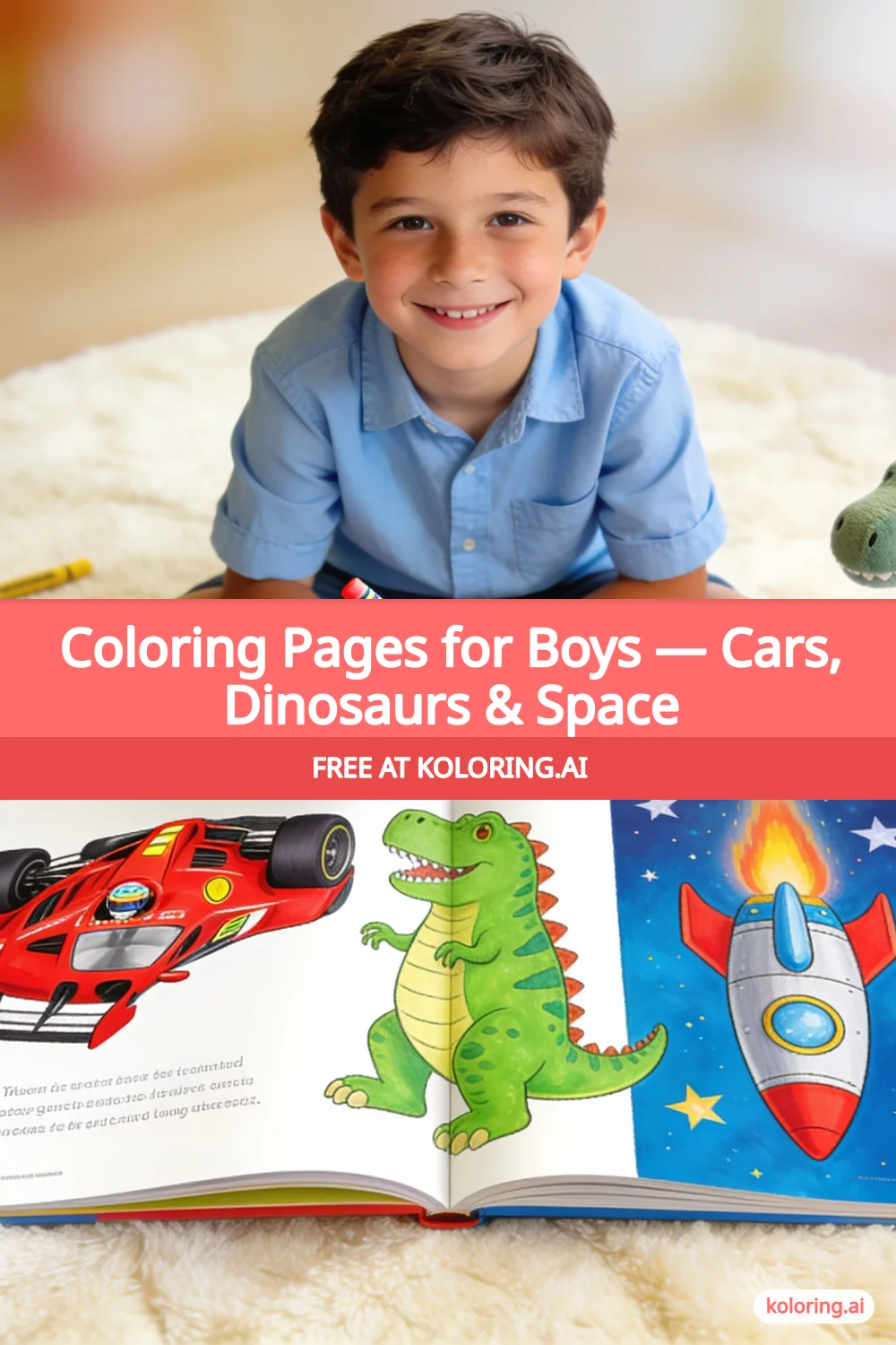 Pin this article: Coloring Pages for Boys — Cars, Dinosaurs & Space