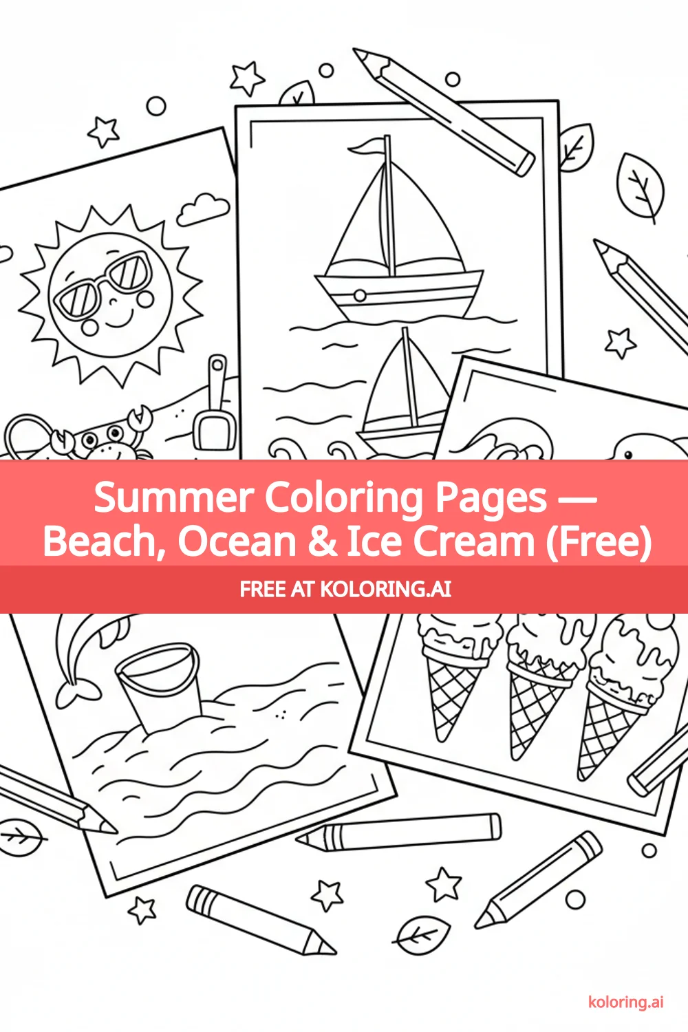 Pin this article: Summer Coloring Pages — Beach, Ocean & Ice Cream (Free)