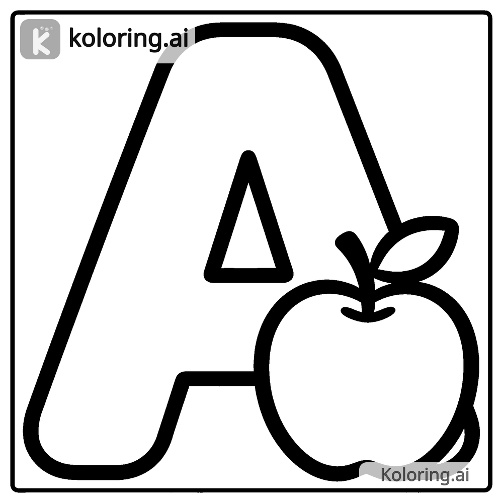 Black and white coloring page of alphabet with animals: a for apple, b for bear