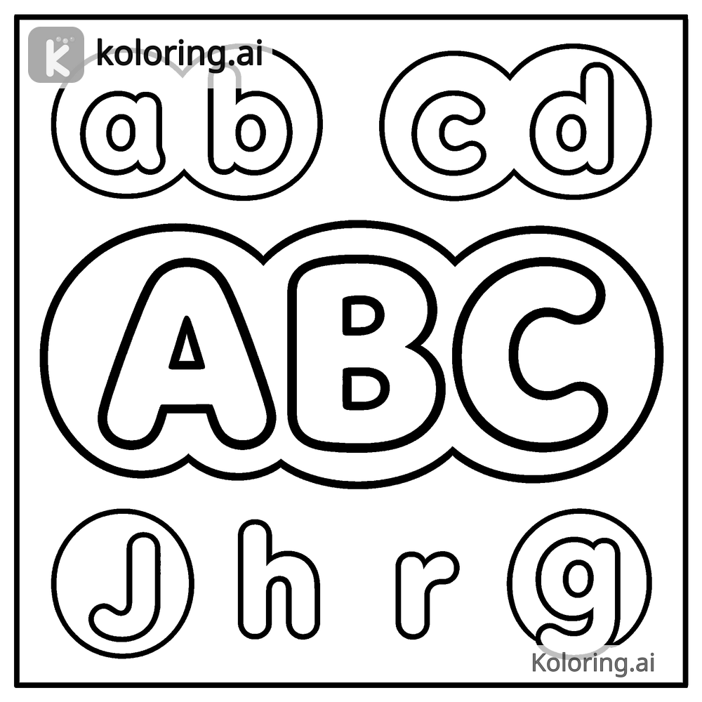 Black and white coloring page of bubble letters practice sheet