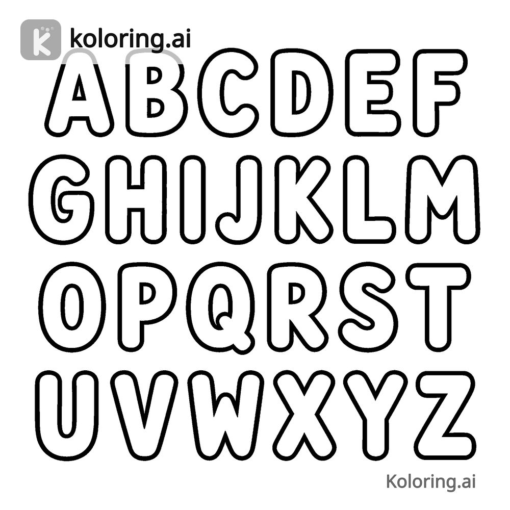 Black and white coloring page of full alphabet chart a to z