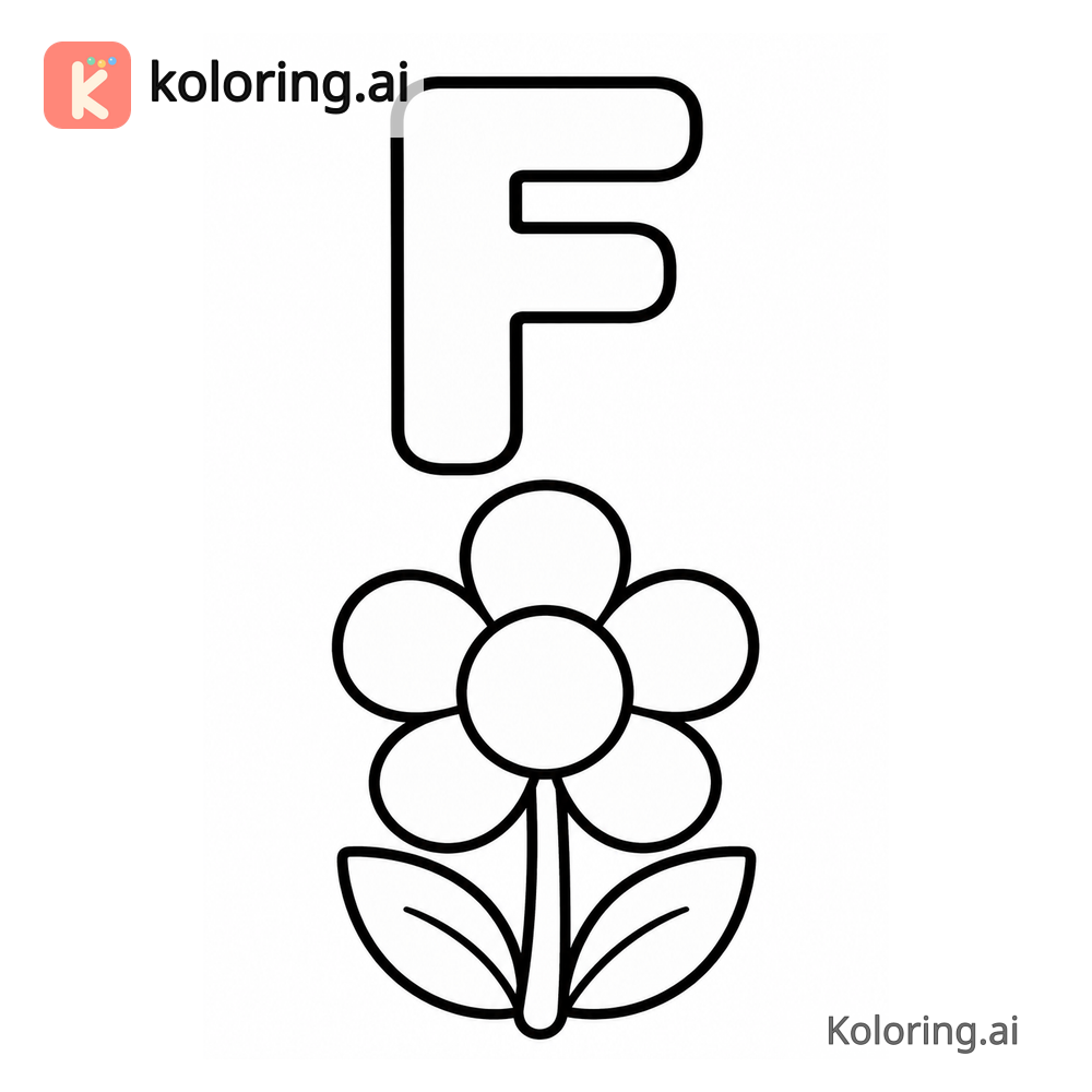 Letter F Coloring Page — F is for Flower — free printable black and white line art