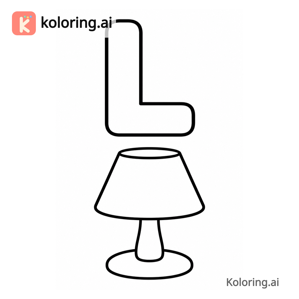 Letter L Coloring Page — L is for Lamp — free printable black and white line art