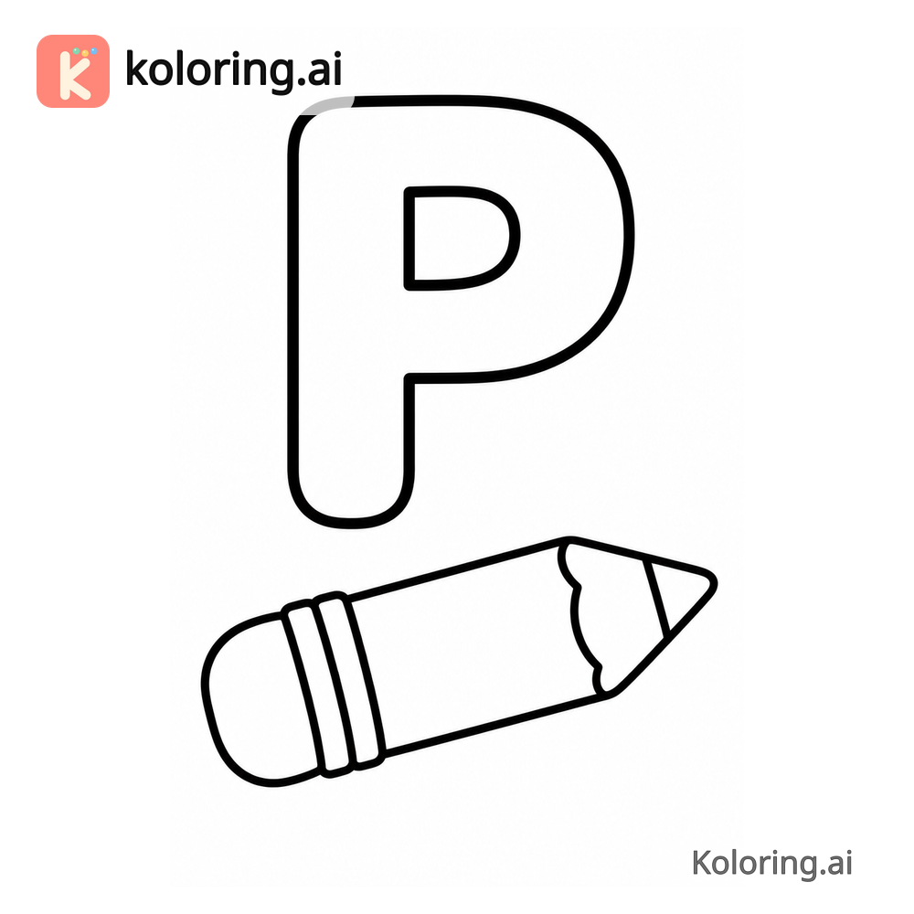 Letter P Coloring Page — P is for Pencil — free printable black and white line art