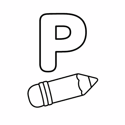 Letter P Coloring Page — P is for Pencil — free printable black and white line art