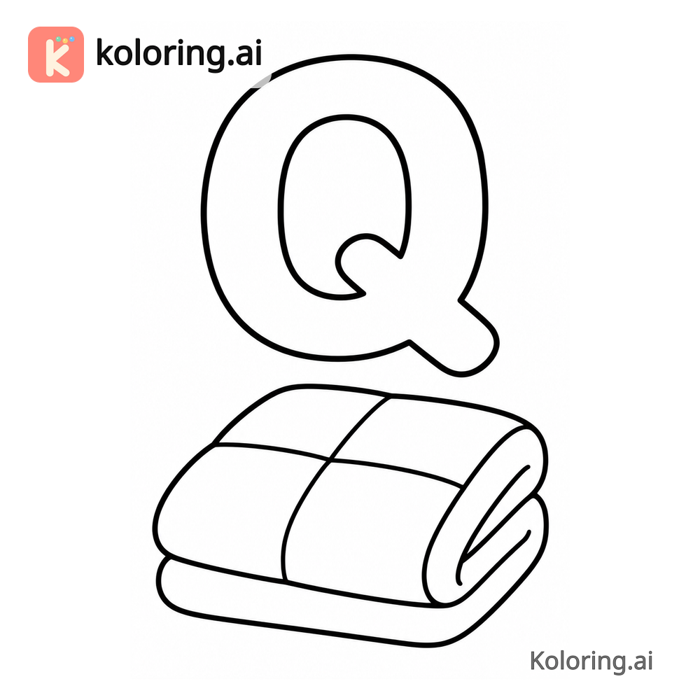 Letter Q Coloring Page — Q is for Quilt — free printable black and white line art