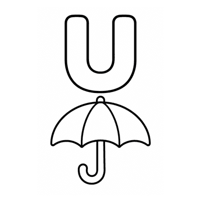 Letter U Coloring Page — U is for Umbrella — free printable black and white line art