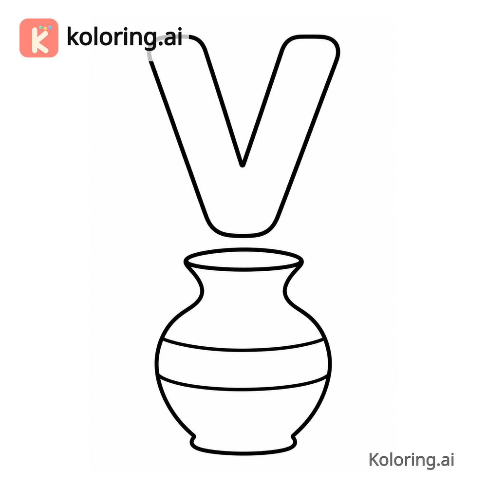 Letter V Coloring Page — V is for Vase — free printable black and white line art