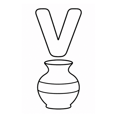 Letter V Coloring Page — V is for Vase — free printable black and white line art