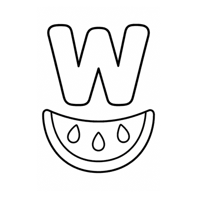 Letter W Coloring Page — W is for Watermelon — free printable black and white line art