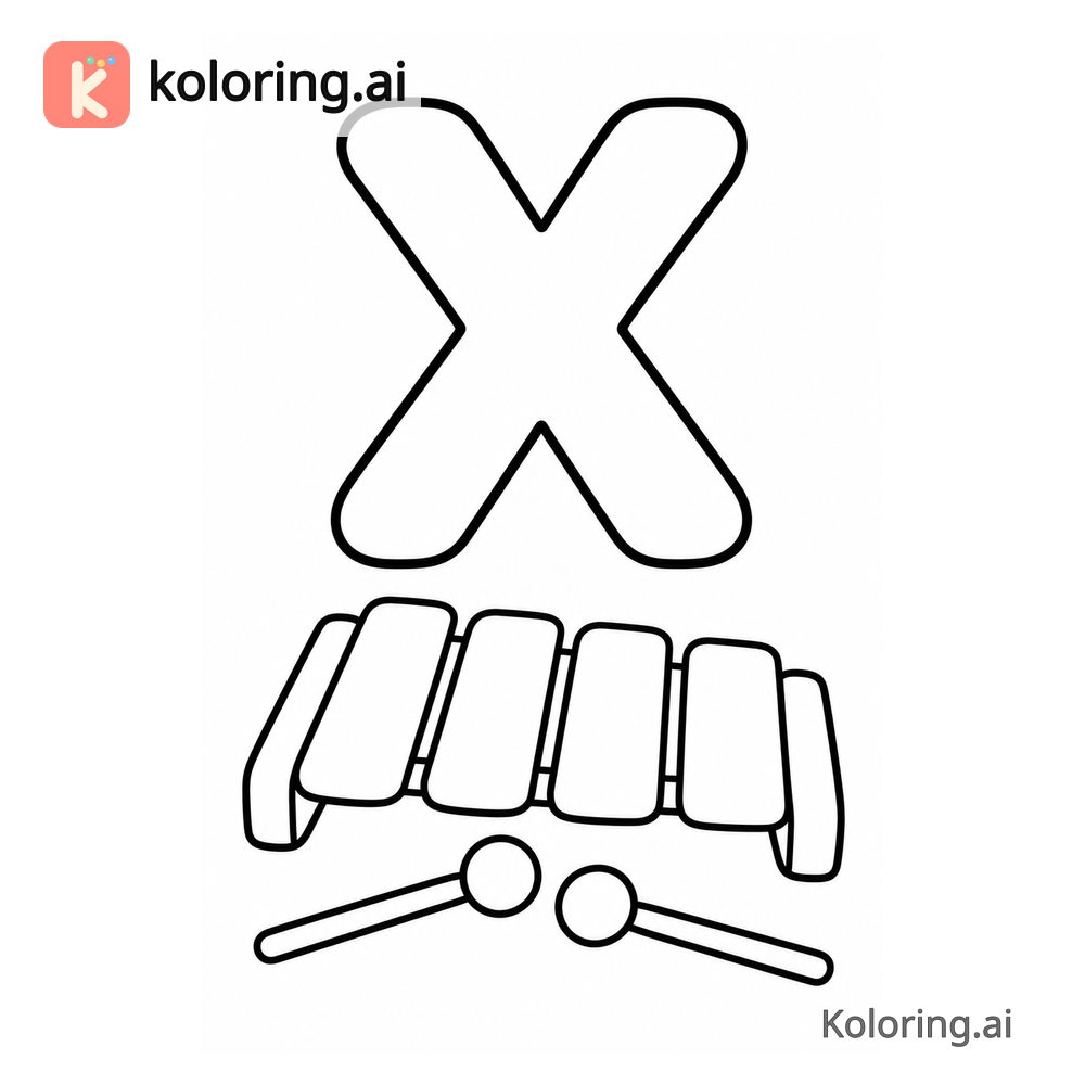 Letter X Coloring Page — X is for Xylophone — free printable black and white line art