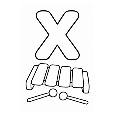 Letter X Coloring Page — X is for Xylophone — free printable black and white line art