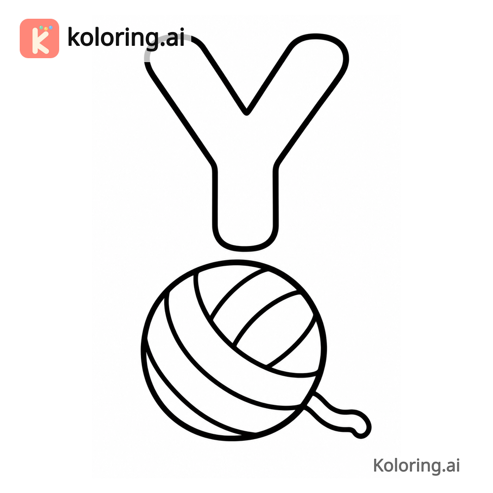 Letter Y Coloring Page — Y is for Yarn — free printable black and white line art