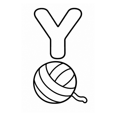 Letter Y Coloring Page — Y is for Yarn — free printable black and white line art
