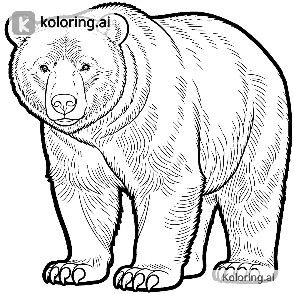 Black and white coloring page of bear standing on hind legs