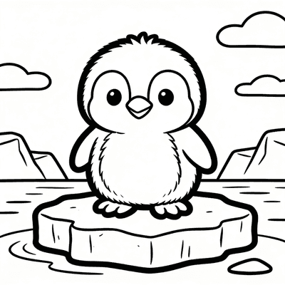 Color Baby Penguin Standing on an Ice Block online