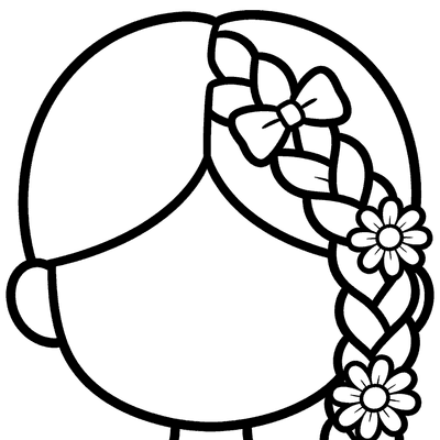 Black and white coloring page of bow and daisies woven into a hair braid