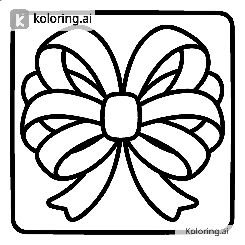 Black and white coloring page of bow made of interwoven ribbon loops