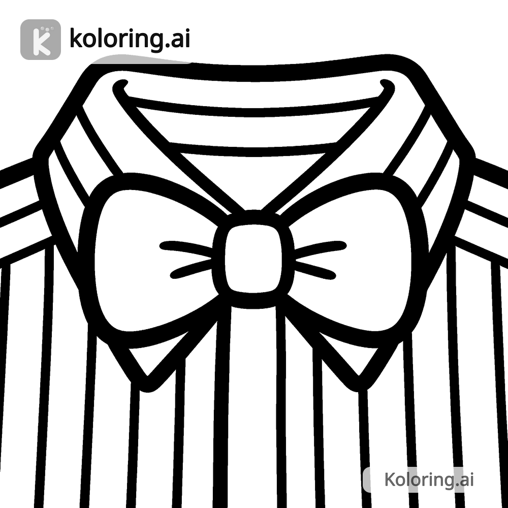 Black and white coloring page of bow tie resting on a striped shirt collar