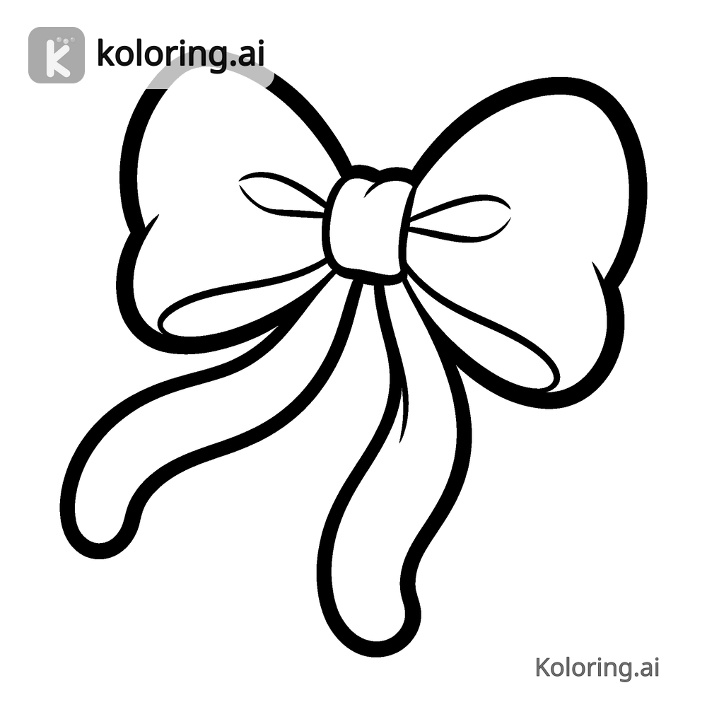 Black and white coloring page of satin hair bow with trailing ribbons