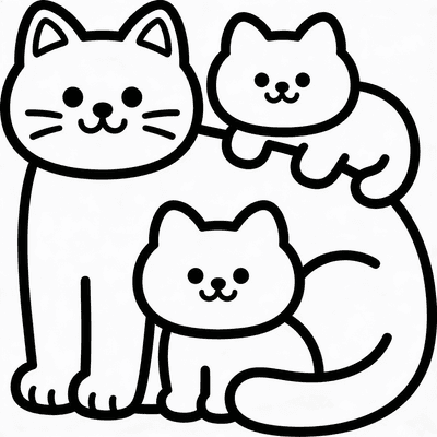 Color Mama Cat with Three Tiny Kittens online
