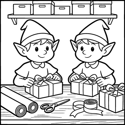 Color Elves Wrapping Presents in a Workshop online