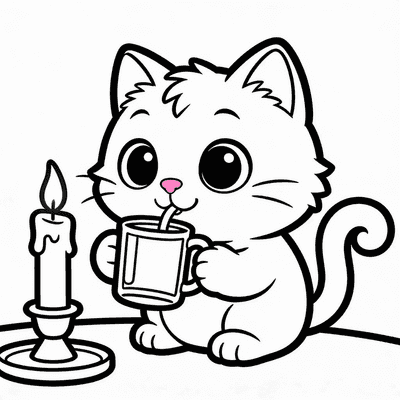 Luna Drinking From a Mug — sample page from Luna the Cozy Cat Coloring Book
