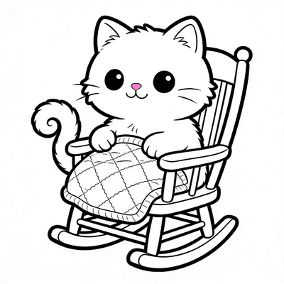 Luna in a Rocking Chair with a Quilt — sample page from Luna the Cozy Cat Coloring Book