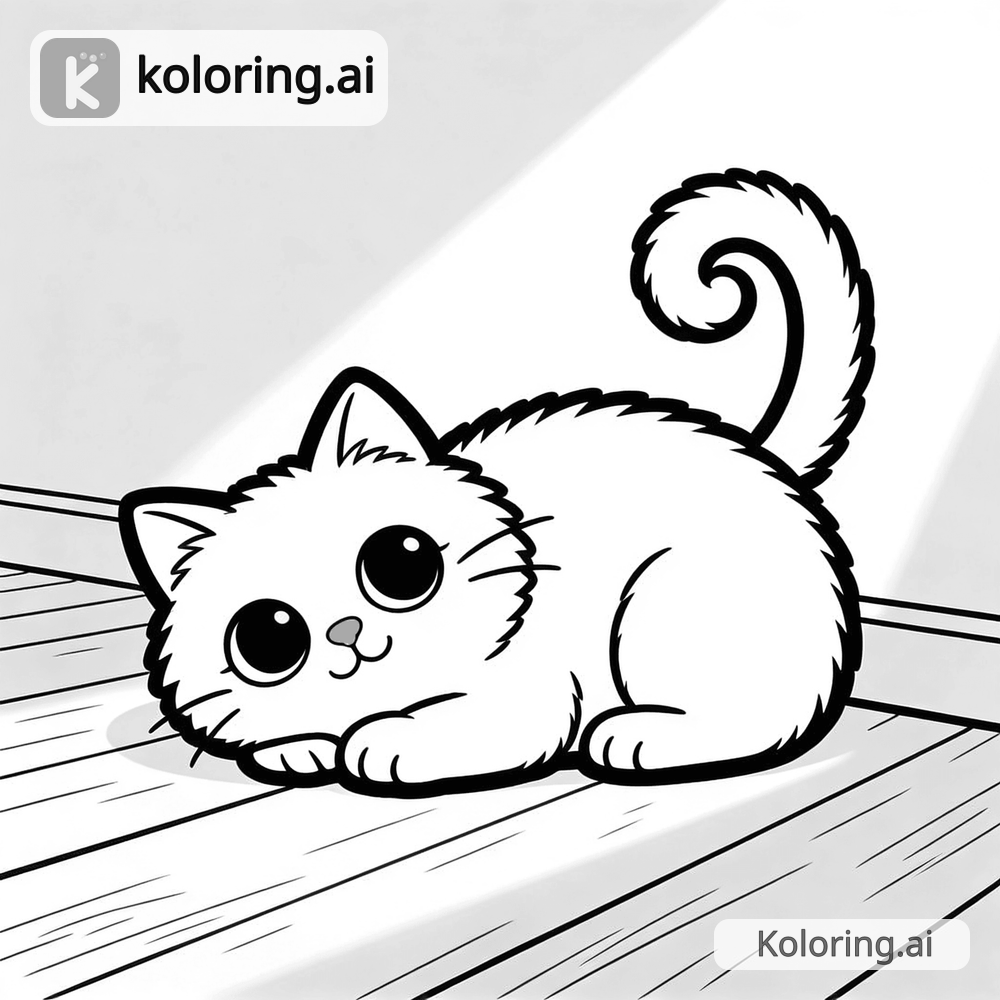 Black and white coloring page of luna napping in a sunbeam on a wooden floor