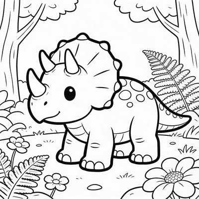 Baby Triceratops in a Prehistoric Garden