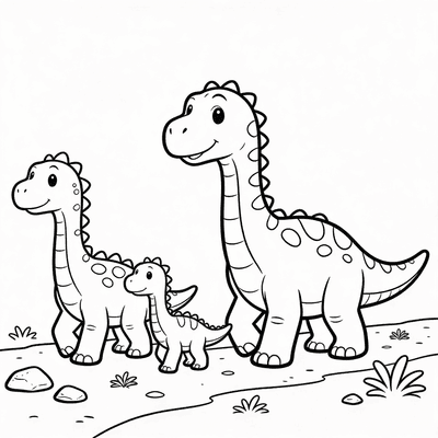 Cartoon Dinosaur Family Walking Together