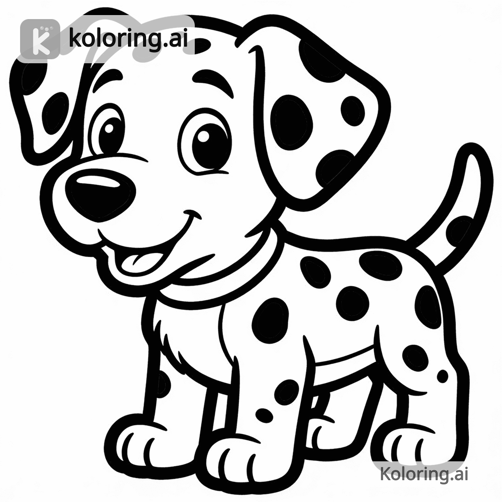 Black and white coloring page of cute cartoon dalmatian with spots