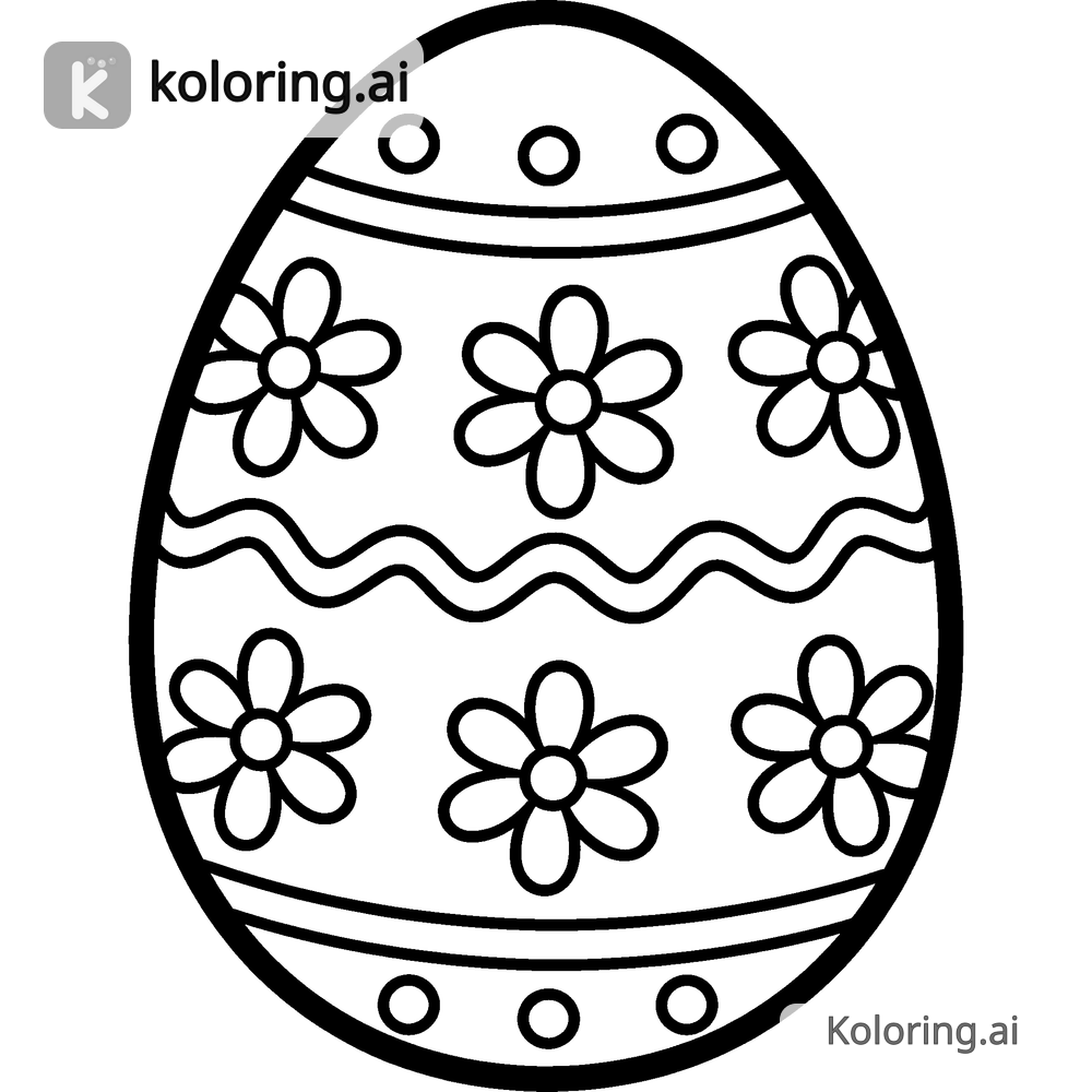 Black and white coloring page of decorated easter egg with patterns