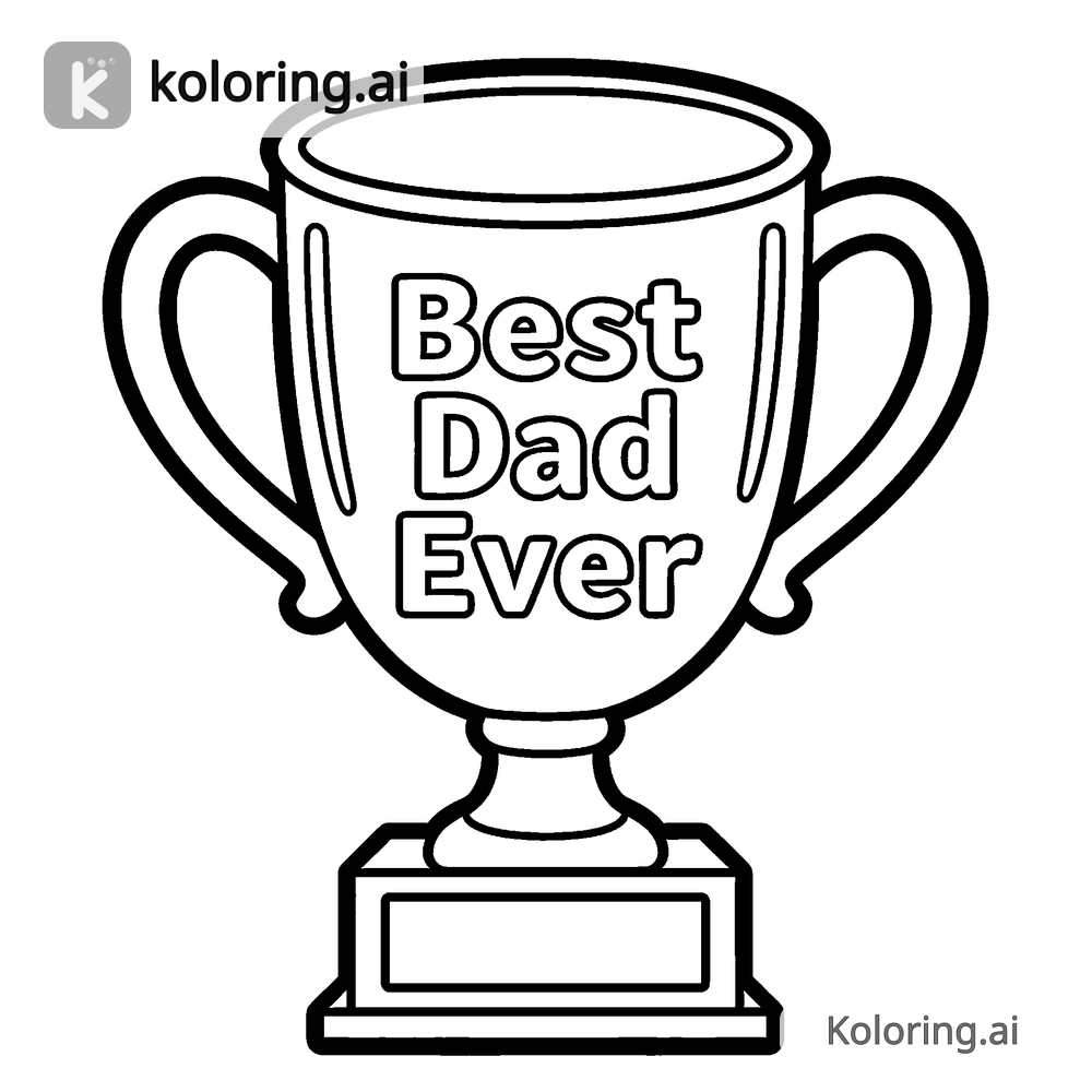 Black and white coloring page of best dad ever trophy
