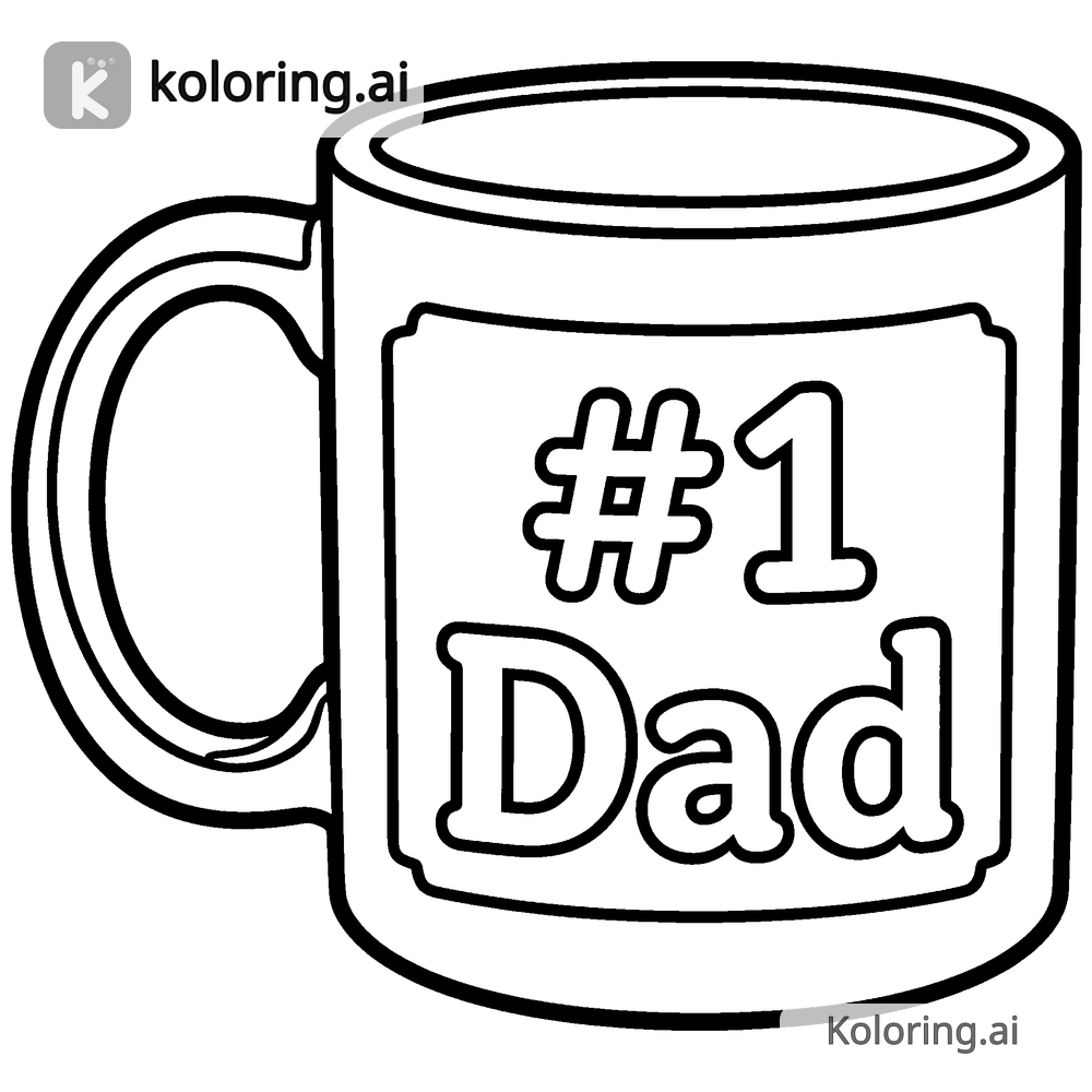 Black and white coloring page of coffee mug saying "#1 dad"