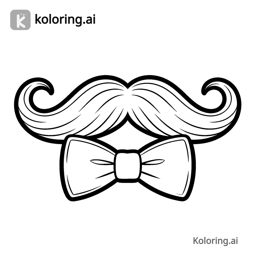Black and white coloring page of mustache and bow tie design