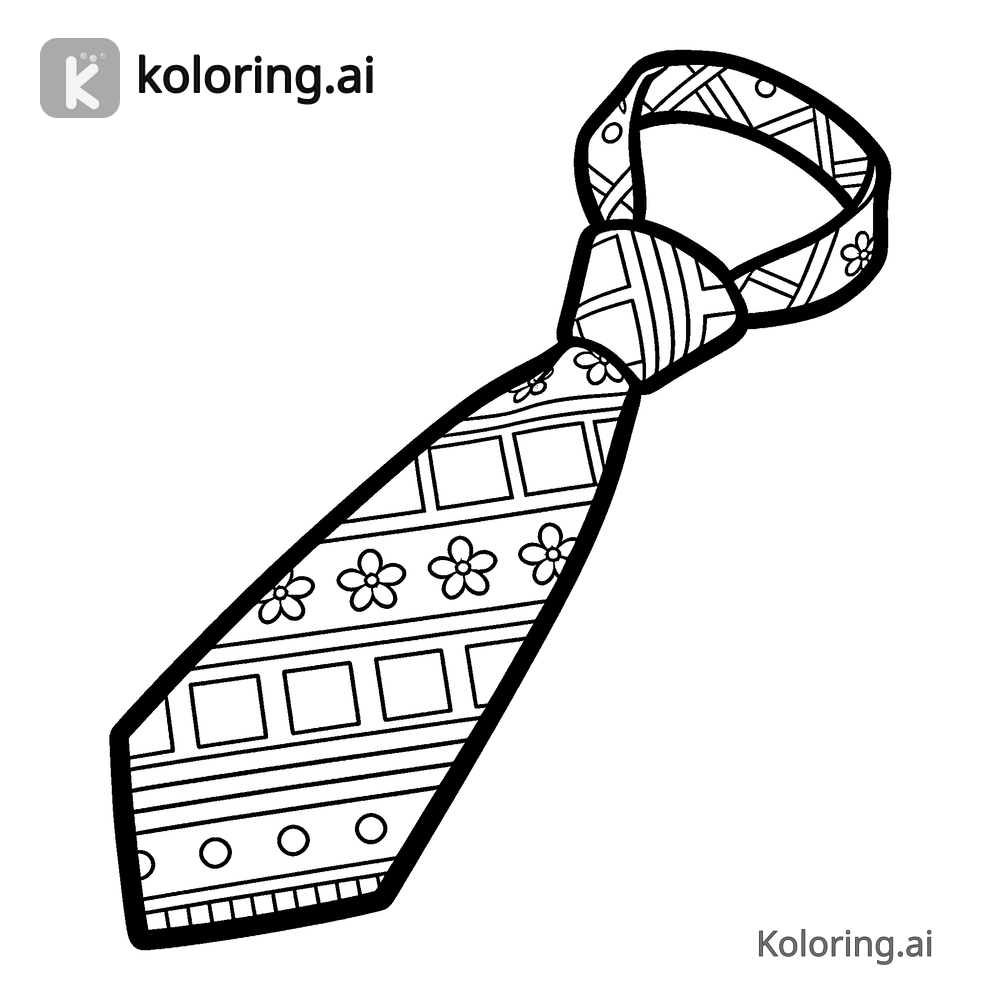 Black and white coloring page of necktie with patterns to color