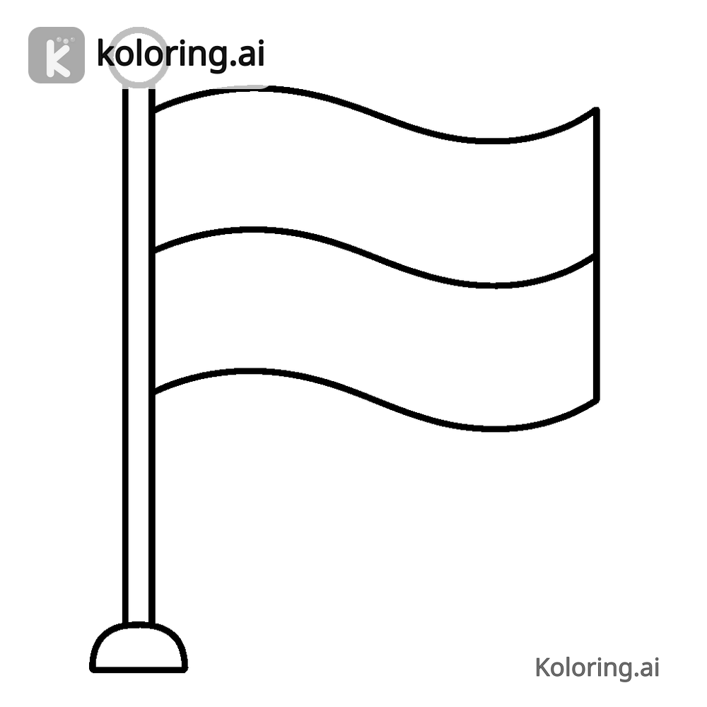 Black and white coloring page of monaco flag waving on a flagpole