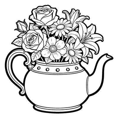 Vintage Teapot Overflowing with Blossoms