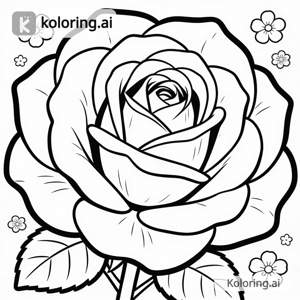 Black and white coloring page of beautiful rose with detailed petals