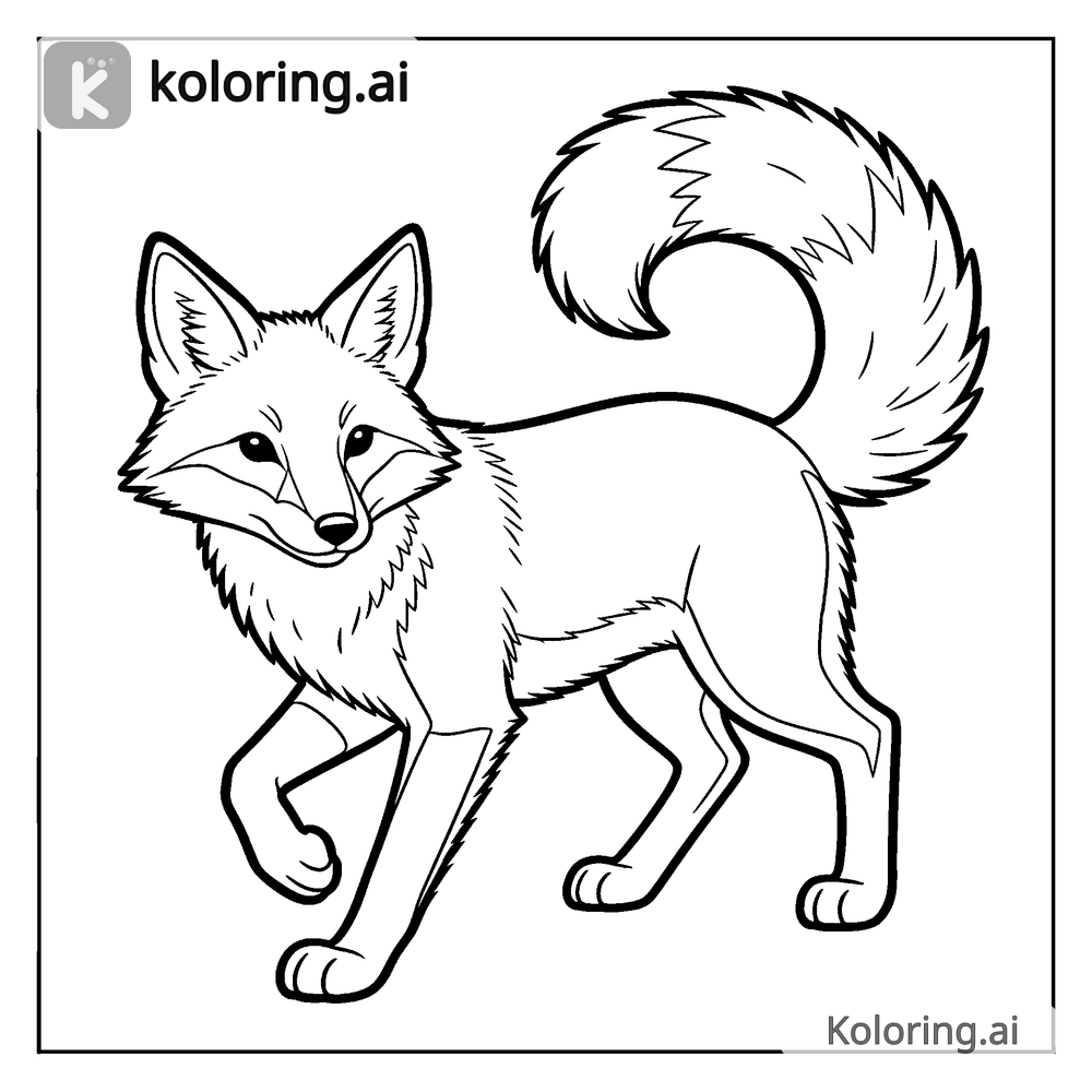 Black and white coloring page of fox chasing its tail