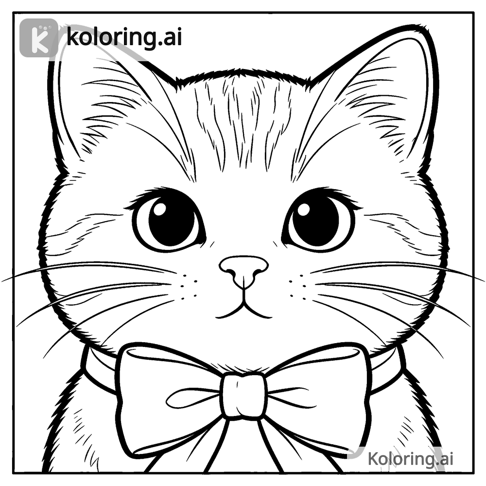 Black and white coloring page of cute kitten with a bow