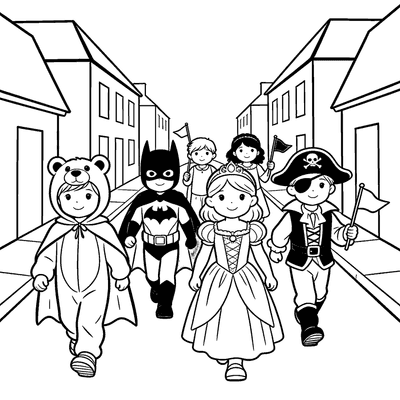 Costume Parade of Kids Walking Down a Street