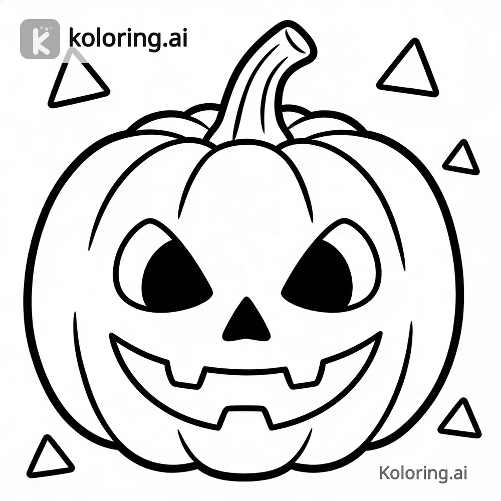 Black and white coloring page of jack-o-lantern with a spooky face