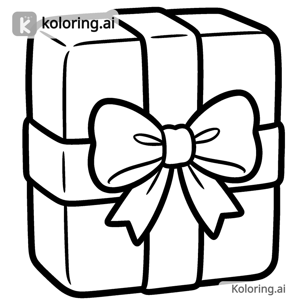 Black and white coloring page of wrapped gift with a bow