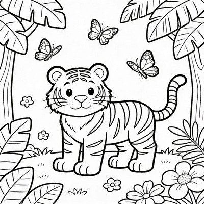 Color Jungle Scene with Tiger and Butterflies online